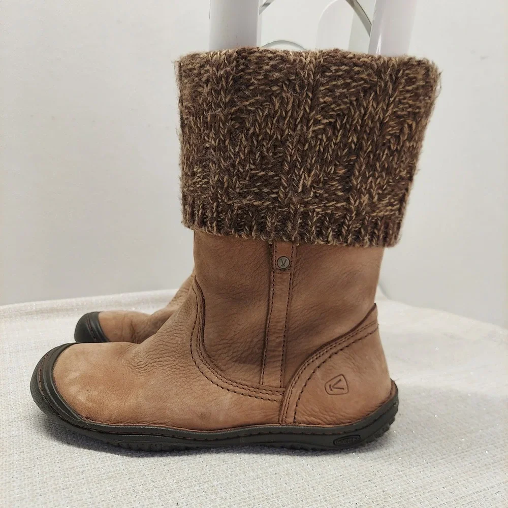 Keen Suede Leather Knit Sweater Cuff Boots Brown Mid Calf Womens Size 9